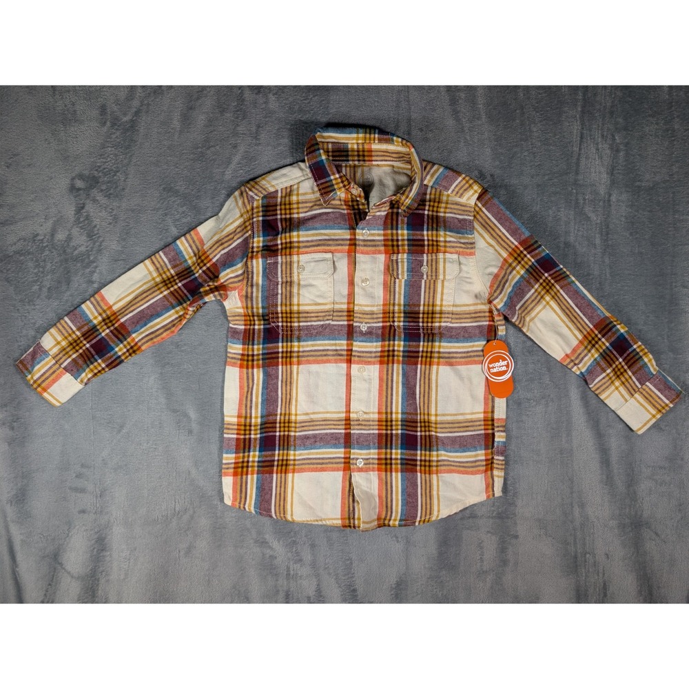 Wonder Nation Boy Medium 8 Husky Plaid Flannel Long Sleeve Button Down Shirt NWT